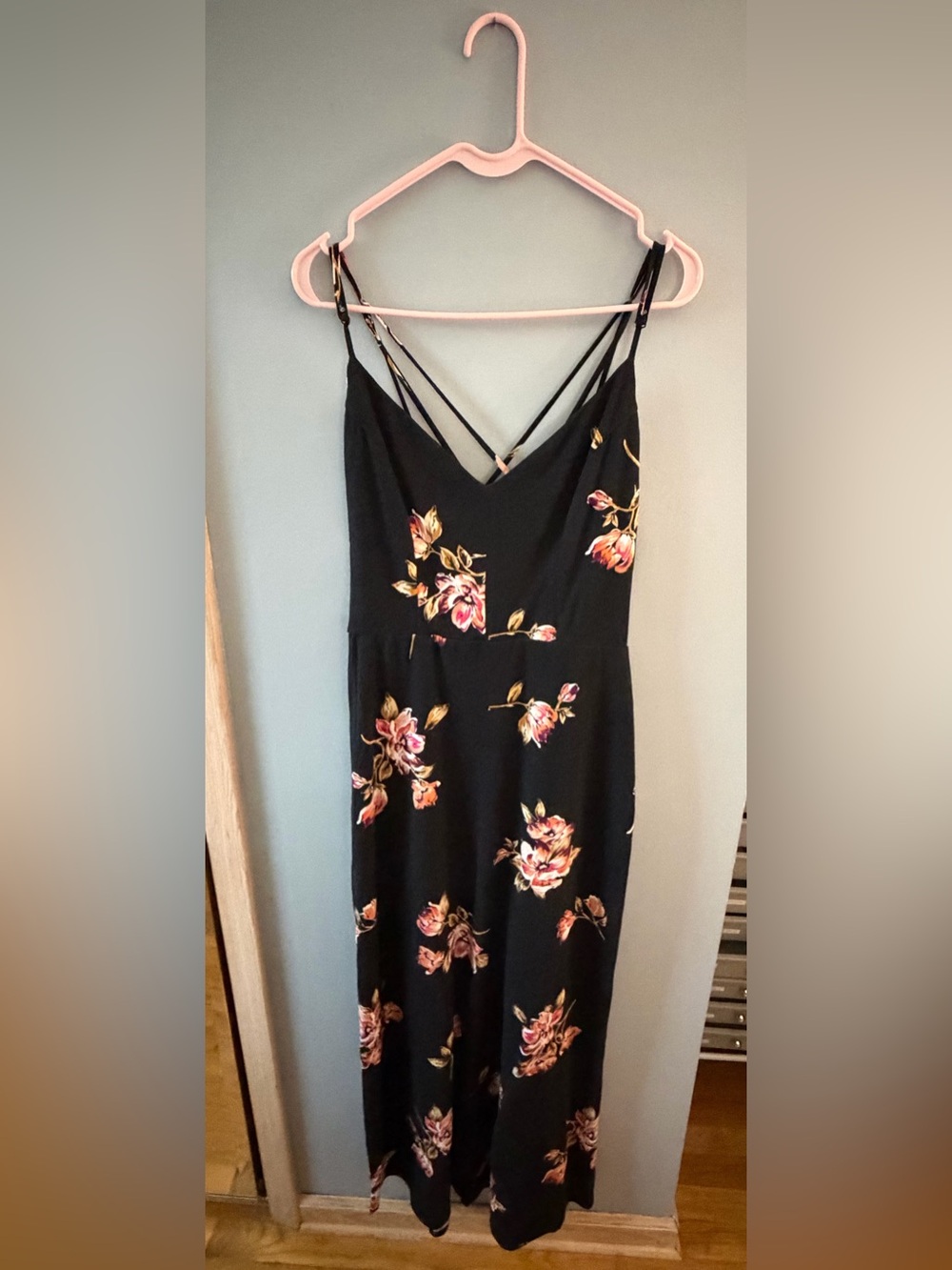 nine britton Black Floral Maxi Dress with Pink Rose Print